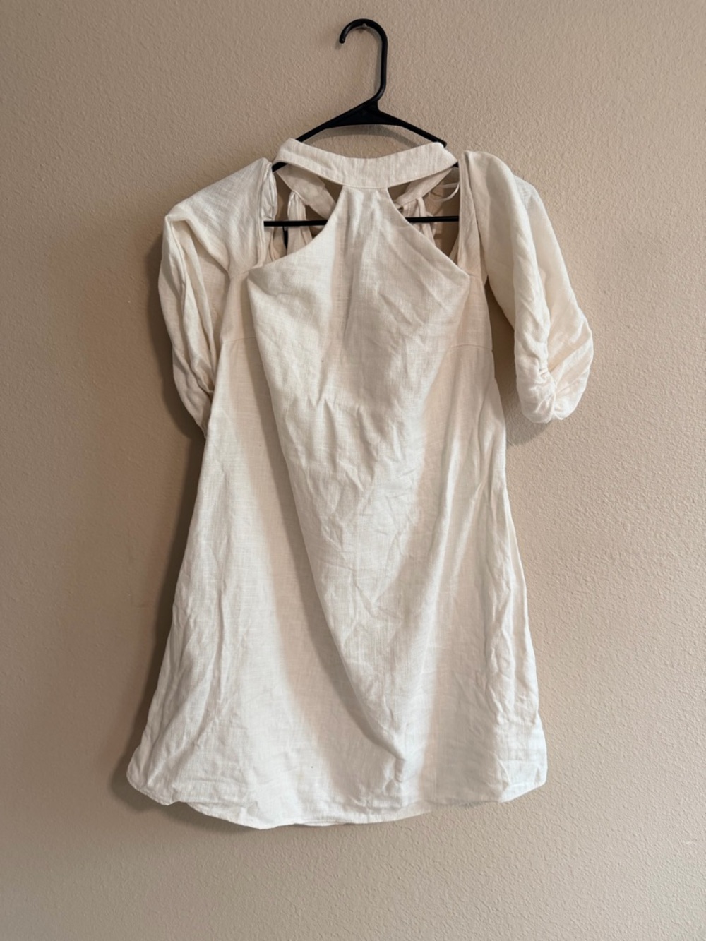 Mango Off Shoulder Halter Neck Ramie Mini Dress